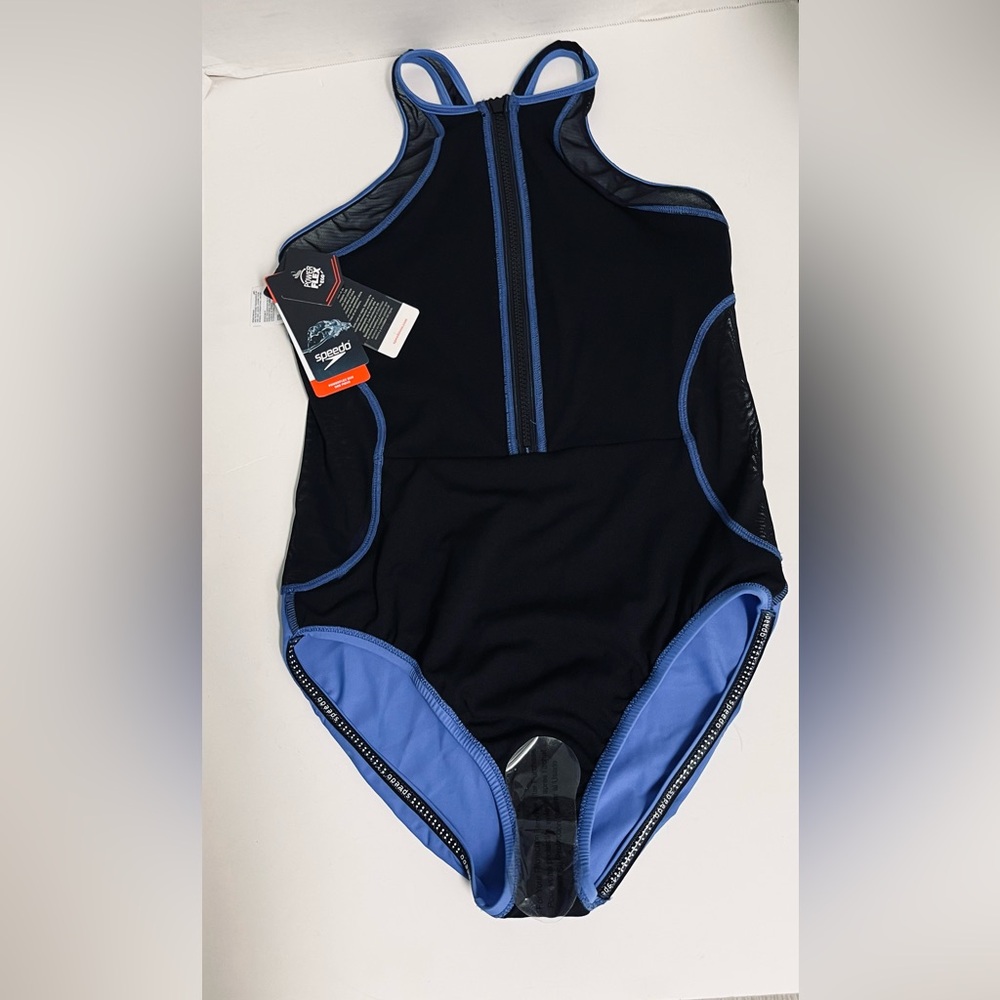 Speedo NWT Power Flex ECO Violet bluish colar and Black Athletic Swimsuit SIZE M - Picture 3 of 9
